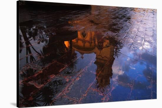 Church Reflected in Puddle-Danny Lehman-Stretched Canvas