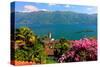 Church San Martino and Lake with Brissago Islands, Ronco Sopra Ascona on Lake Maggiore-null-Stretched Canvas