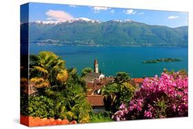 Church San Martino and Lake with Brissago Islands, Ronco Sopra Ascona on Lake Maggiore-null-Stretched Canvas