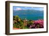 Church San Martino and Lake with Brissago Islands, Ronco Sopra Ascona on Lake Maggiore-null-Framed Art Print