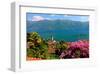 Church San Martino and Lake with Brissago Islands, Ronco Sopra Ascona on Lake Maggiore-null-Framed Art Print