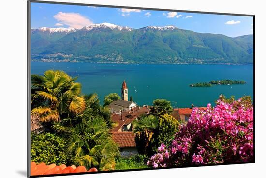 Church San Martino and Lake with Brissago Islands, Ronco Sopra Ascona on Lake Maggiore-null-Mounted Art Print