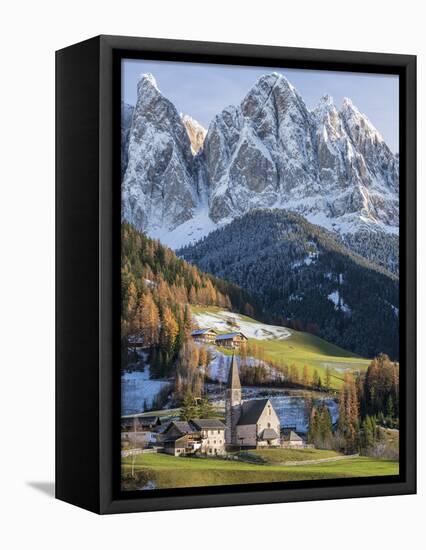 Church Sankt Magdalena, Villnoess Valley. Geisler Mountains. Italy-Martin Zwick-Framed Stretched Canvas