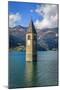 Church Steeple, 'Reschensee' (Lake Reschen), Comune of Graun, South Tyrol-Frina-Mounted Photographic Print