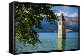 Church Steeple, 'Reschensee' (Lake Reschen), Comune of Graun, South Tyrol-Frina-Framed Stretched Canvas