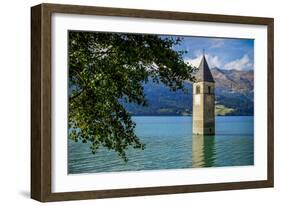 Church Steeple, 'Reschensee' (Lake Reschen), Comune of Graun, South Tyrol-Frina-Framed Photographic Print