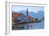 Church tower and houses on the Adriatic coast, Perast, Montenegro-Keren Su-Framed Photographic Print