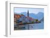Church tower and houses on the Adriatic coast, Perast, Montenegro-Keren Su-Framed Photographic Print