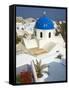 Church with Blue Dome, Fira, Thira, Santorini, Cyclades, Greek Islands, Greece, Europe-Tuul-Framed Stretched Canvas