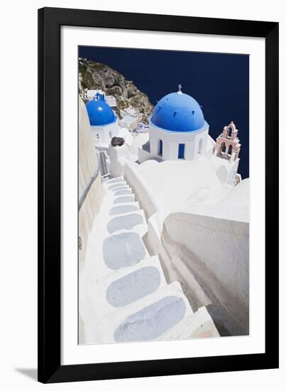 Church with Blue Dome with View of the Aegean Sea, Oia, Santorini, Cyclades, Greek Islands-Markus Lange-Framed Photographic Print