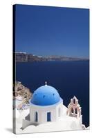 Church with Blue Dome with View of the Aegean Sea, Oia, Santorini, Cyclades, Greek Islands-Markus Lange-Stretched Canvas