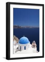 Church with Blue Dome with View of the Aegean Sea, Oia, Santorini, Cyclades, Greek Islands-Markus Lange-Framed Photographic Print