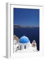 Church with Blue Dome with View of the Aegean Sea, Oia, Santorini, Cyclades, Greek Islands-Markus Lange-Framed Photographic Print