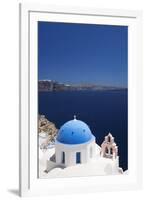 Church with Blue Dome with View of the Aegean Sea, Oia, Santorini, Cyclades, Greek Islands-Markus Lange-Framed Photographic Print