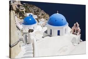 Church with Blue Dome with View of the Aegean Sea, Oia, Santorini, Cyclades, Greek Islands-Markus Lange-Stretched Canvas