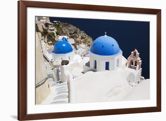 Church with Blue Dome with View of the Aegean Sea, Oia, Santorini, Cyclades, Greek Islands-Markus Lange-Framed Photographic Print