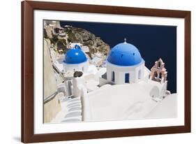 Church with Blue Dome with View of the Aegean Sea, Oia, Santorini, Cyclades, Greek Islands-Markus Lange-Framed Photographic Print