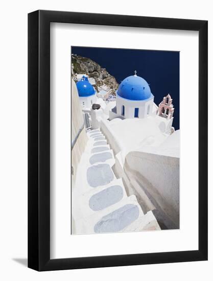 Church with Blue Dome with View of the Aegean Sea, Oia, Santorini, Cyclades, Greek Islands-Markus Lange-Framed Photographic Print