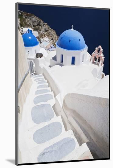 Church with Blue Dome with View of the Aegean Sea, Oia, Santorini, Cyclades, Greek Islands-Markus Lange-Mounted Photographic Print