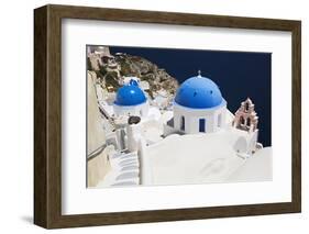 Church with Blue Dome with View of the Aegean Sea, Oia, Santorini, Cyclades, Greek Islands-Markus Lange-Framed Photographic Print