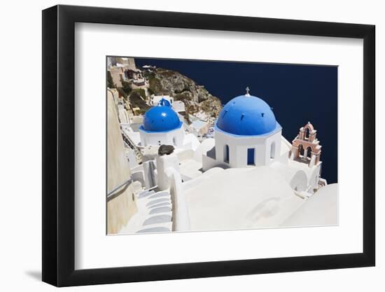 Church with Blue Dome with View of the Aegean Sea, Oia, Santorini, Cyclades, Greek Islands-Markus Lange-Framed Photographic Print