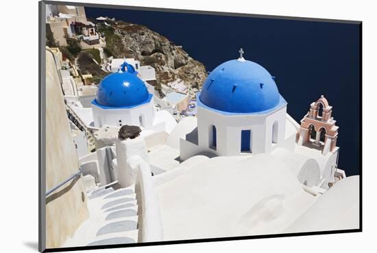 Church with Blue Dome with View of the Aegean Sea, Oia, Santorini, Cyclades, Greek Islands-Markus Lange-Mounted Photographic Print