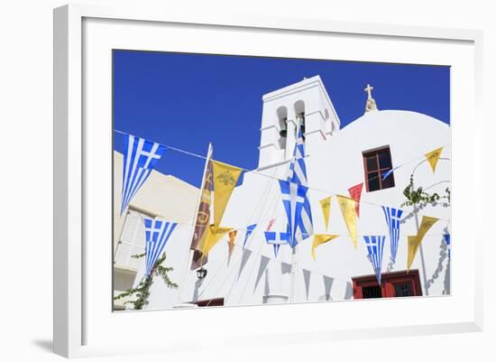 Church with Flags in Mykonos Town, Mykonos Island, Cyclades, Greek Islands, Greece, Europe-Richard Cummins-Framed Photographic Print