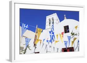 Church with Flags in Mykonos Town, Mykonos Island, Cyclades, Greek Islands, Greece, Europe-Richard Cummins-Framed Photographic Print