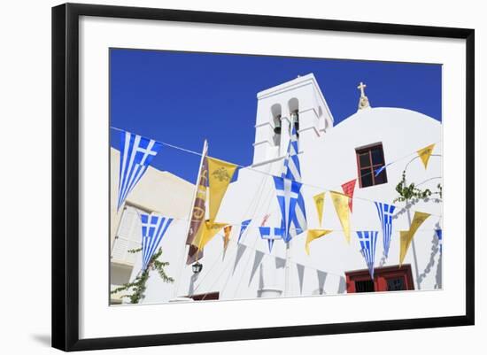 Church with Flags in Mykonos Town, Mykonos Island, Cyclades, Greek Islands, Greece, Europe-Richard Cummins-Framed Photographic Print