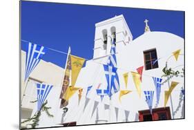 Church with Flags in Mykonos Town, Mykonos Island, Cyclades, Greek Islands, Greece, Europe-Richard Cummins-Mounted Photographic Print