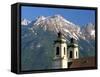 Church with Mountain Backdrop, Innsbruck, Tirol (Tyrol), Austria-Gavin Hellier-Framed Stretched Canvas