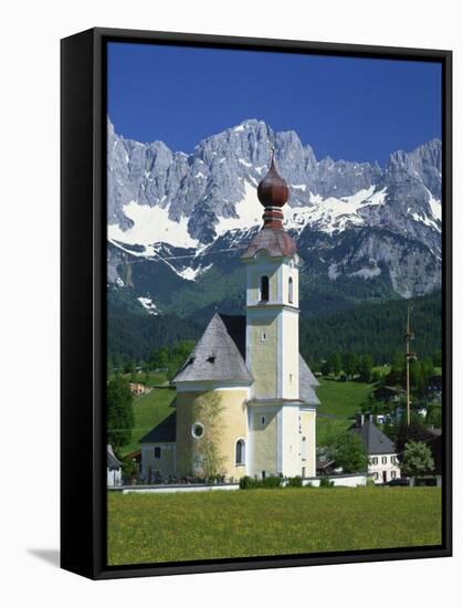 Church with Onion Dome at Going, with Mountains Behind, in the Tirol, Austria, Europe-null-Framed Stretched Canvas