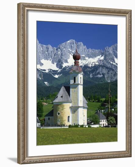 Church with Onion Dome at Going, with Mountains Behind, in the Tirol, Austria, Europe-null-Framed Photographic Print