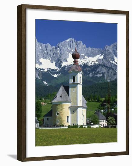 Church with Onion Dome at Going, with Mountains Behind, in the Tirol, Austria, Europe-null-Framed Photographic Print