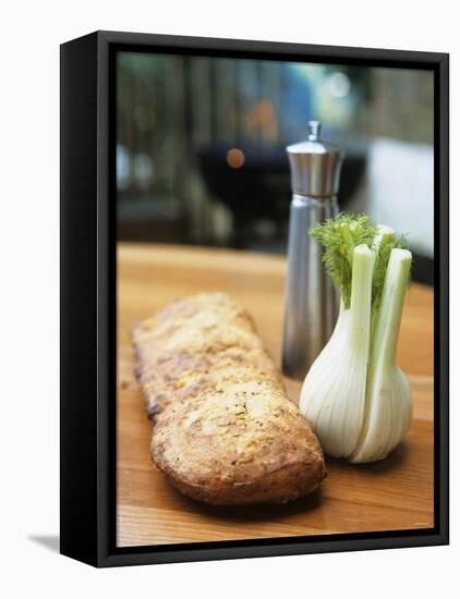 Ciabatta, Fennel Bulb and Pepper Shaker, Barbecue Behind-Véronique Leplat-Framed Stretched Canvas