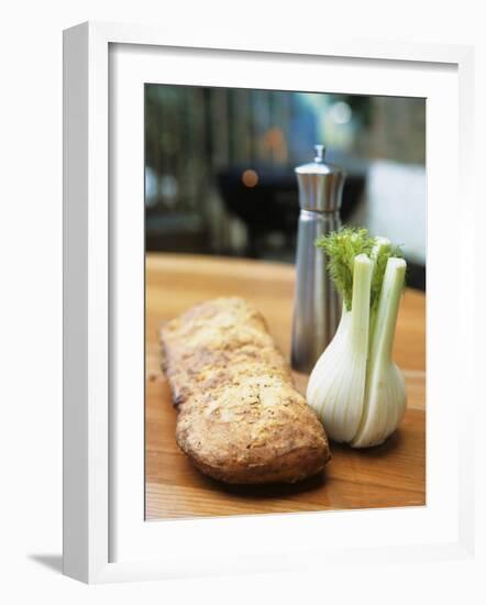 Ciabatta, Fennel Bulb and Pepper Shaker, Barbecue Behind-Véronique Leplat-Framed Photographic Print