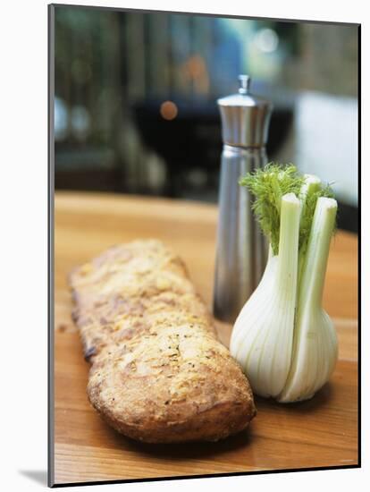 Ciabatta, Fennel Bulb and Pepper Shaker, Barbecue Behind-Véronique Leplat-Mounted Photographic Print