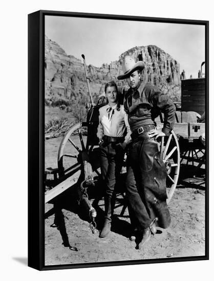 Ciel rouge BLOOD ON THE MOON by Robert Wise with Robert Mitchum and Barbara Bel Geddes, 1948 (b/w p-null-Framed Stretched Canvas