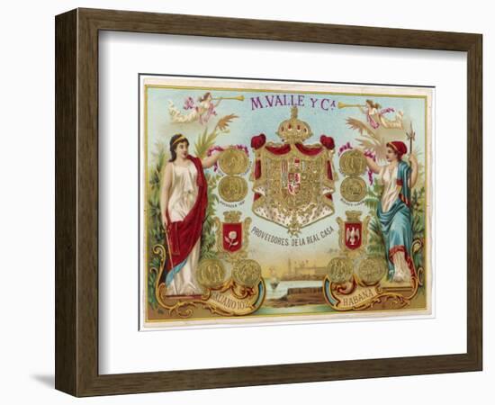 Cigar Label for Havana Cigars Manufactured by M Valle in Cuba-null-Framed Photographic Print