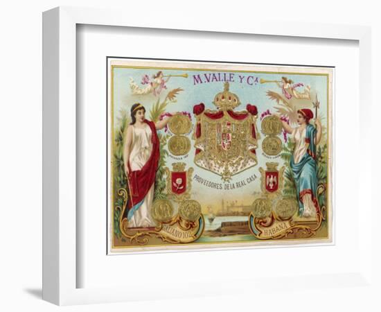 Cigar Label for Havana Cigars Manufactured by M Valle in Cuba-null-Framed Photographic Print