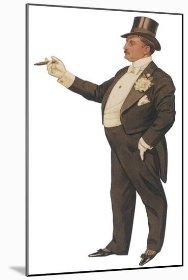 Cigar Smoking Gentleman in a Black Tail-Coat and Trousers White Waistcoat Bowtie and Gloves Top Hat-null-Mounted Photographic Print