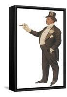 Cigar Smoking Gentleman in a Black Tail-Coat and Trousers White Waistcoat Bowtie and Gloves Top Hat-null-Framed Stretched Canvas