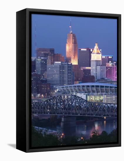 Cincinnati and Ohio Rvier, Ohio, USA-Walter Bibikow-Framed Stretched Canvas