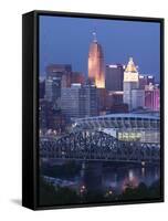 Cincinnati and Ohio Rvier, Ohio, USA-Walter Bibikow-Framed Stretched Canvas