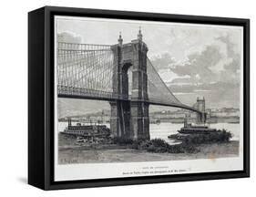 Cincinnati Bridge, Ohio, from Drawing by Taylor, USA, 19th Century-null-Framed Stretched Canvas
