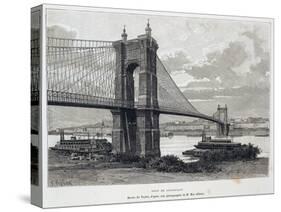 Cincinnati Bridge, Ohio, from Drawing by Taylor, USA, 19th Century-null-Stretched Canvas