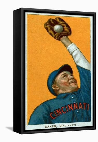 Cincinnati, OH, Cincinnati Reds, Rebel Oakes, Baseball Card-Lantern Press-Framed Stretched Canvas