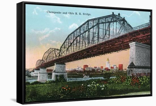 Cincinnati, Ohio - Chesapeake and Ohio Railroad Bridge Scene-Lantern Press-Framed Stretched Canvas