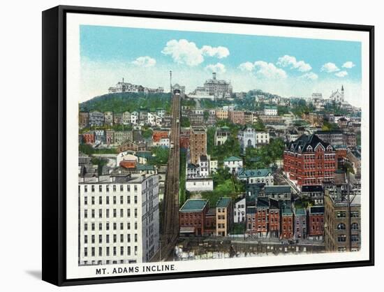 Cincinnati, Ohio - City and Mt. Adams Incline Aerial View-Lantern Press-Framed Stretched Canvas