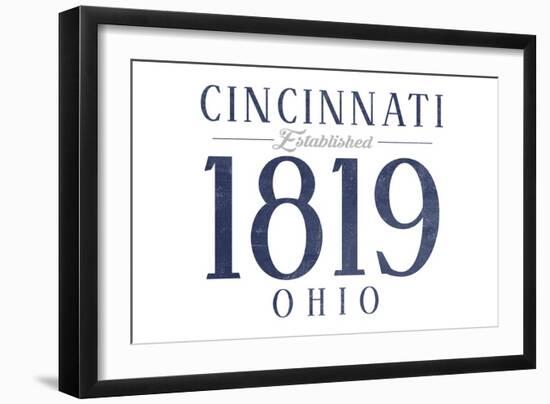 Cincinnati, Ohio - Established Date (Blue)-Lantern Press-Framed Art Print